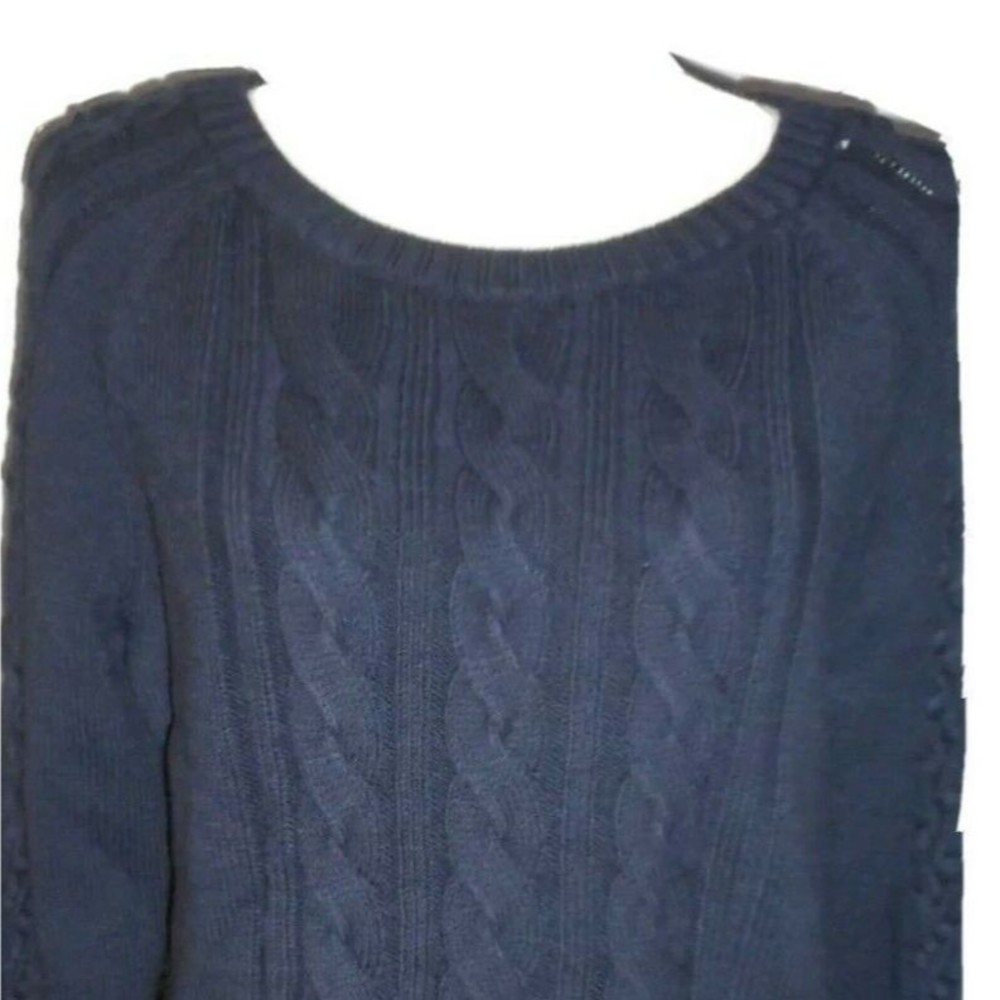 Ann Klein Womens Open Detail Cable Knit Sweater Navy Blue L/S sz XL MSRP $79 NEW